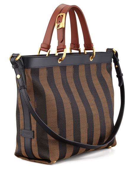 fendi pequin striped shoulder tote bag tobacco black brown|Fendi Tobacco Pequin Striped Vitello Tote .